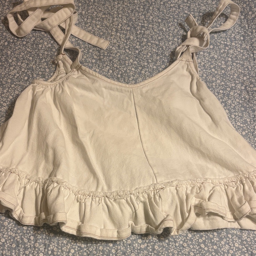 Jacqui E The Label White Denim Camisole with Ruffle Detail